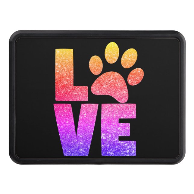 Rainbow Sparkle - Paw Print Love Trailer Hitch Cover (Front)