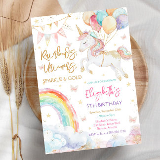 Rainbow Sparkle Unicorn Birthday Invitation