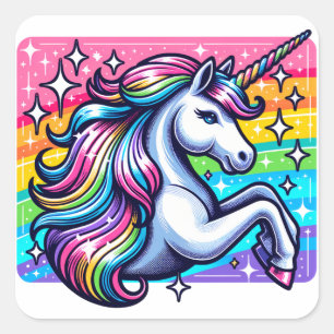 Rainbow Sparkles and Magical Unicorn Square Sticker