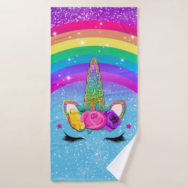 Rainbow Sparkto Glittery Unicorn Horn Face (Serviette de bain)