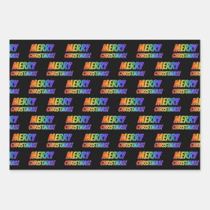 Rainbow Spectrum Pattern "MERRY CHRISTMAS!" Wrapping Paper Sheet