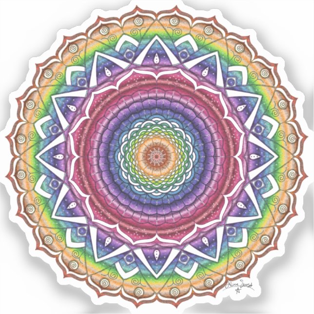 Rainbow Spiral and Geometric Flower Mandala (Front)