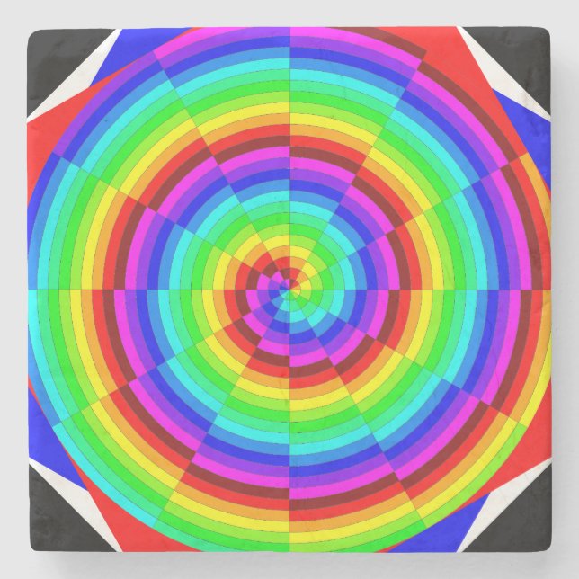 Rainbow Spiral by Kenneth Yoncich Stone Coaster (Front)