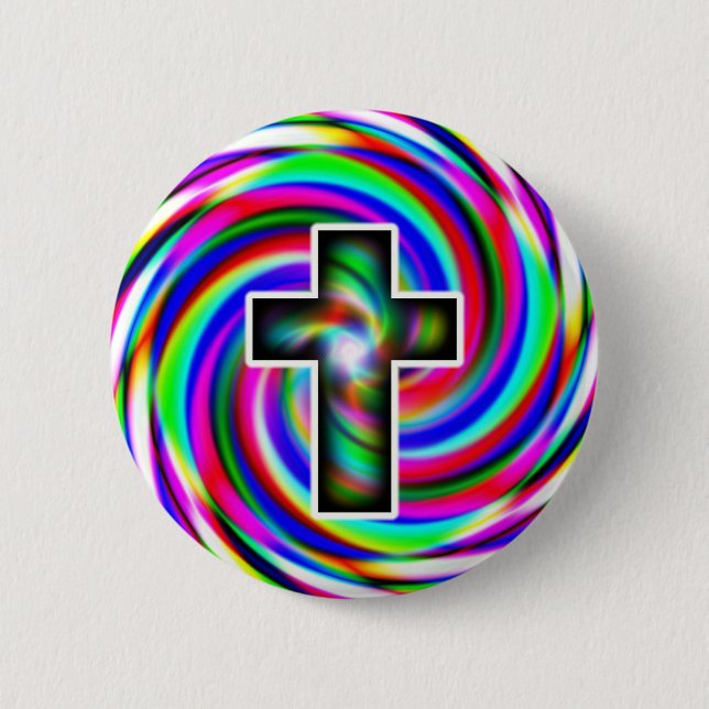 Rainbow Spiral Cross  2 Inch Round Button (Front)