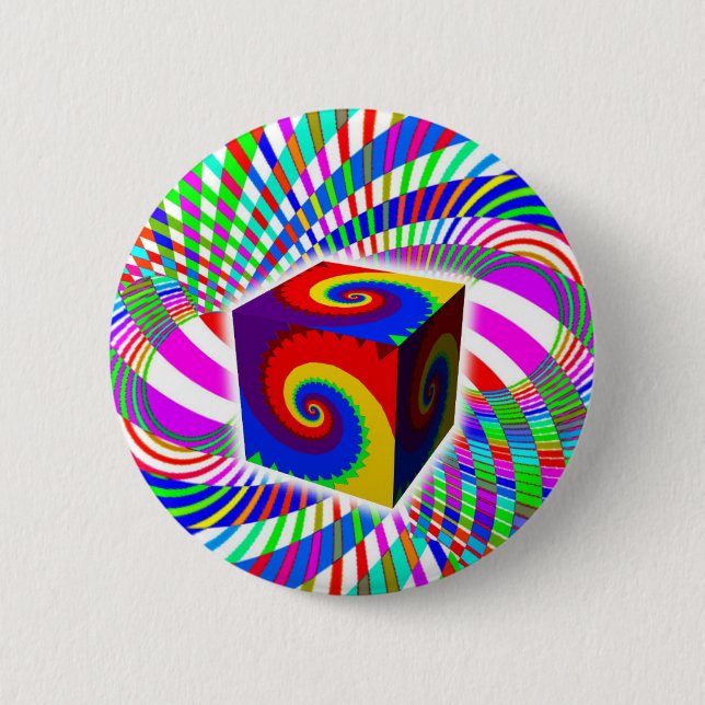 Rainbow Spiral Cube 2 Inch Round Button (Front)