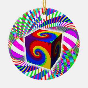 Rainbow Spiral Cube Ceramic Ornament