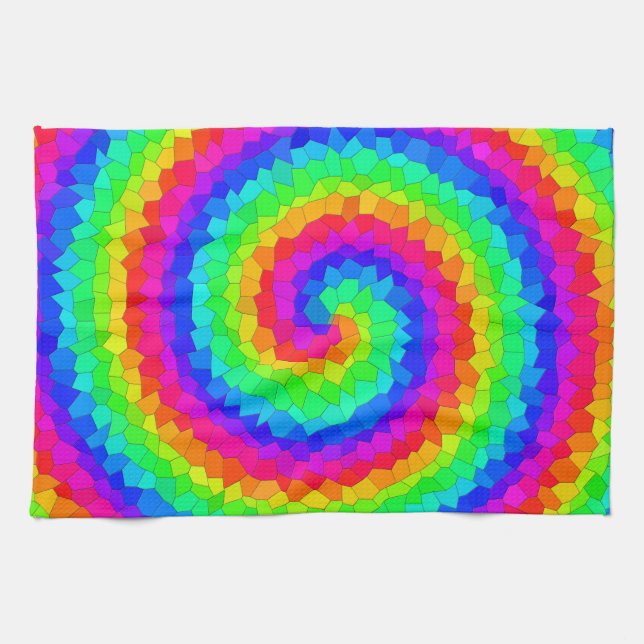 Rainbow Spiral Mosaic Tile Kitchen Towel (Horizontal)