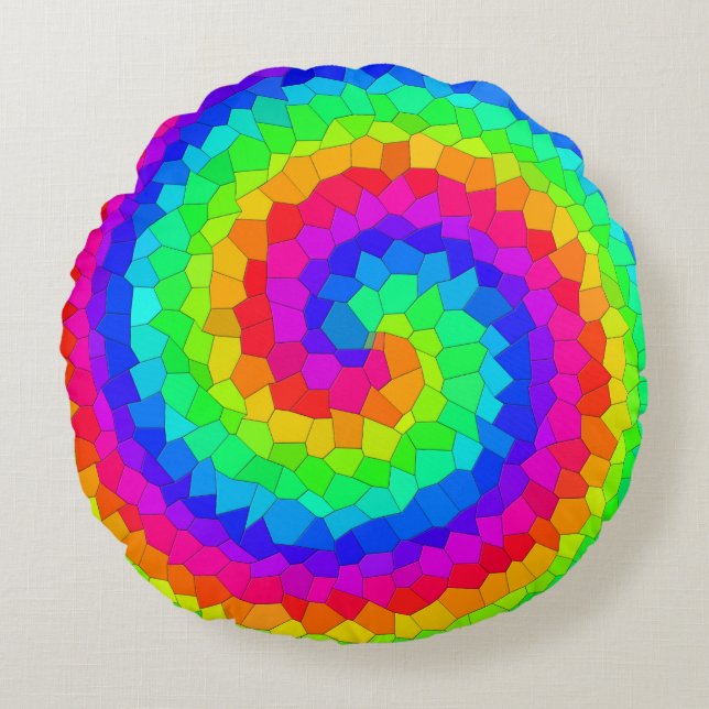 Rainbow Spiral Mosaic Tile Round Pillow (Front)