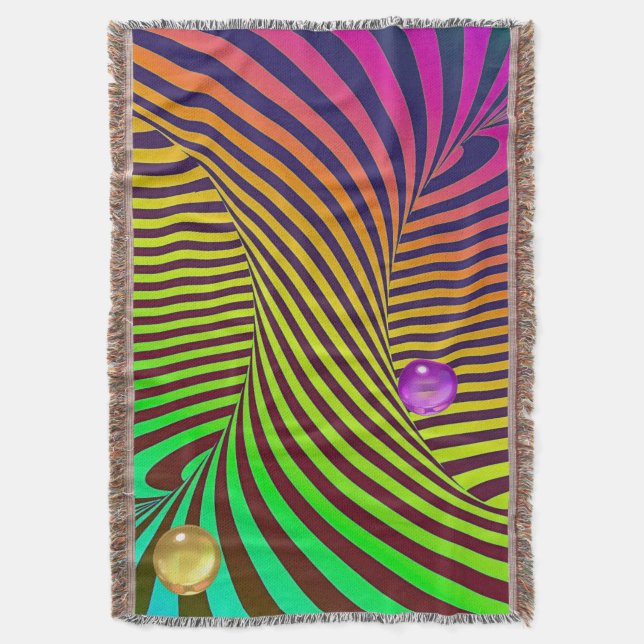 Rainbow Spiral Optical Illusion with Marbles Throw Blanket (Front Vertical)