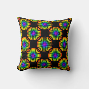 Rainbow Spiral Pattern on Black Background Throw Pillow