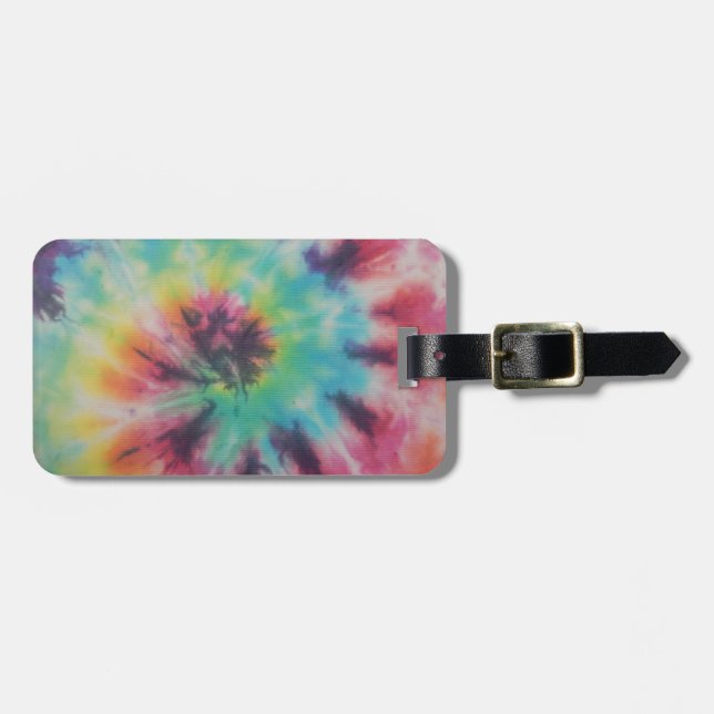 Rainbow Spiral Tie Dye fluoresent Luggage Tag (Front Horizontal)