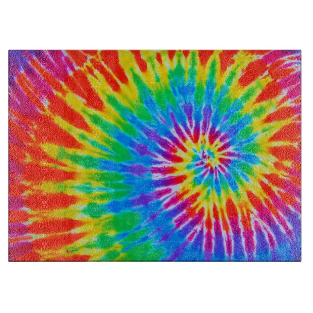 Rainbow Spiral Tie Dye Glass Cutting Board (Front)