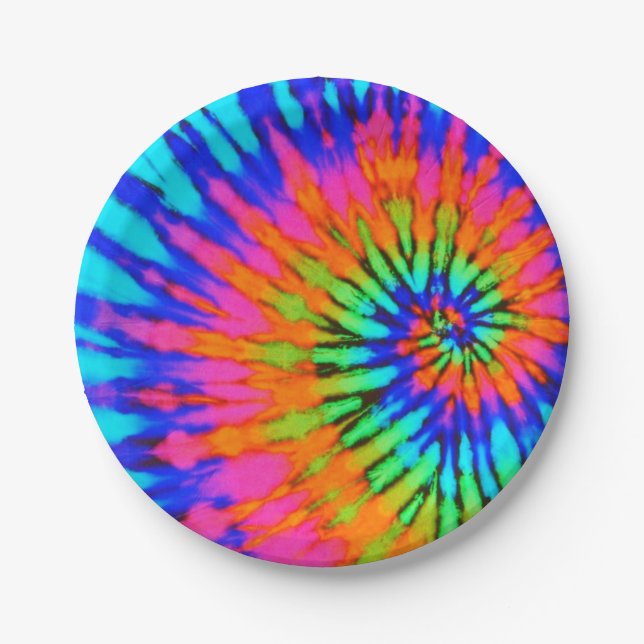 Rainbow Spiral Tie Dye Paper Plate (Front)