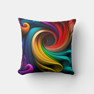 Rainbow Spiral with Layered Flowing Ribbons Throw Pillow
