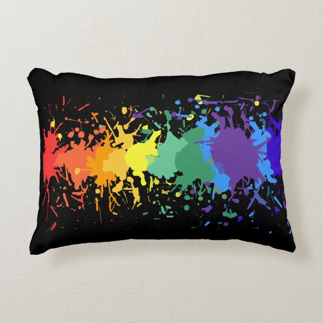 RAINBOW SPLASH ARTISTIC GRAFFITI PAINT DRIP ACCENT PILLOW (Front)