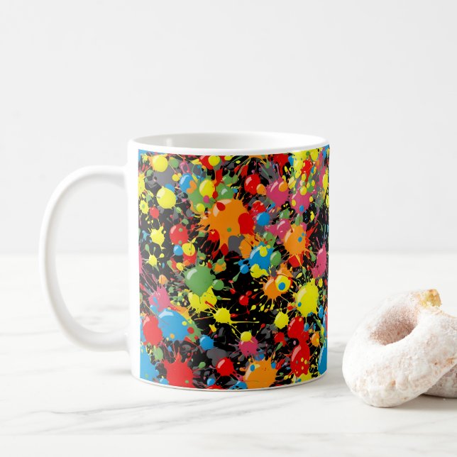 Rainbow Splash Paint Droplets PD Coffee Mug (With Donut)