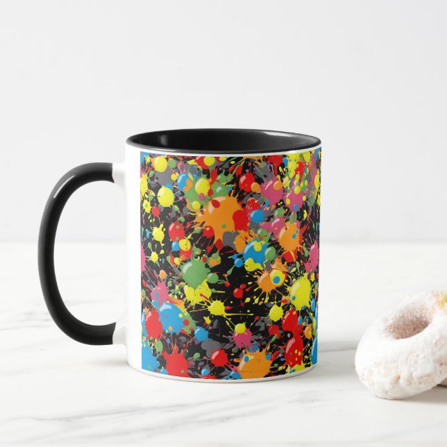 Rainbow Splash Paint Droplets PD Mug (With Donut)
