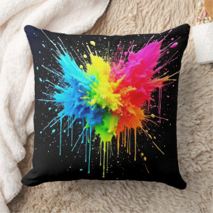 Rainbow Splash Powder Art Throw Pillow