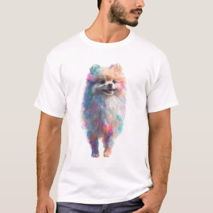 Rainbow Splash Watercolor Pomeranian Dog Men T-Shirt