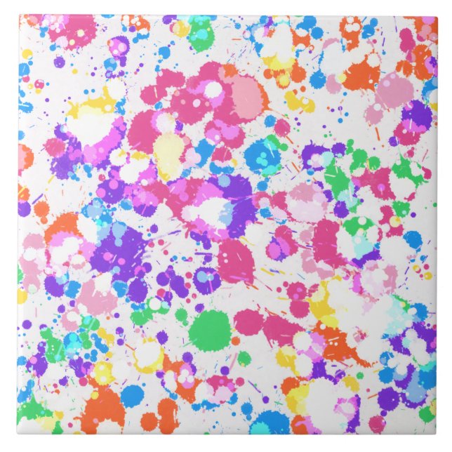 Rainbow Splatter Art Colourful Splashes Tile (Front)