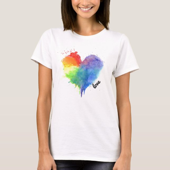 Rainbow Splatter Heart Logo d'amour t-shirt (Devant)