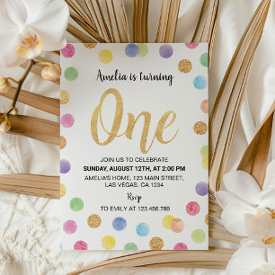 Rainbow Spot 1er anniversaire Invitation Pois