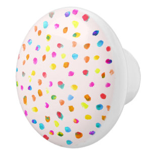 Rainbow spots on white kids colourful art design ceramic knob