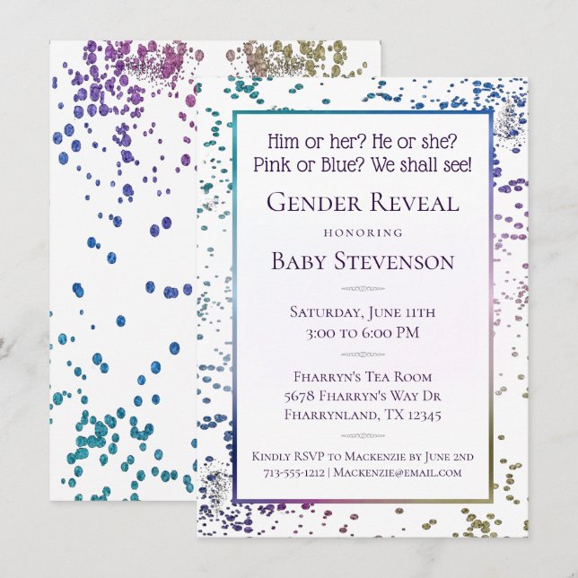 Rainbow Sprinkle Confetti | Pastel Gender Reveal Invitation (Front/Back)