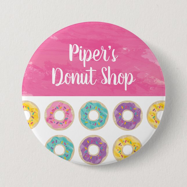 Rainbow Sprinkle Doughnut Shop Button (Front)