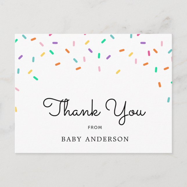 Rainbow Sprinkles Baby Merci carte postale (Devant)