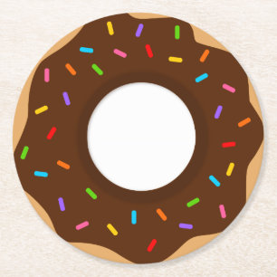 Rainbow Sprinkles Chocolate Doughnut Round Paper Coaster