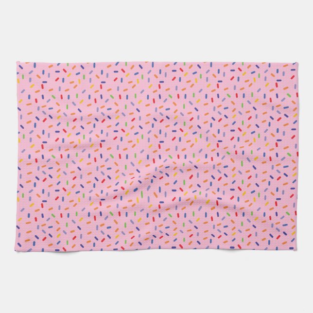 Rainbow Sprinkles Colourful Confetti Light Pink Kitchen Towel (Horizontal)