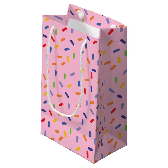 Rainbow Sprinkles Colourful Confetti Light Pink Small Gift Bag (Front Angled)