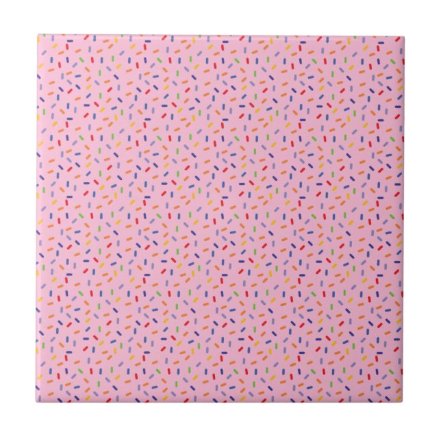 Rainbow Sprinkles Colourful Confetti Light Pink Tile (Front)