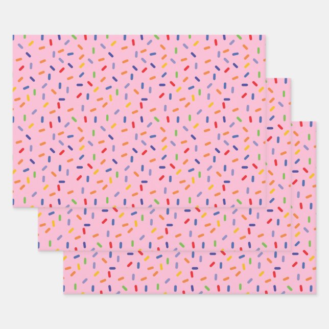 Rainbow Sprinkles Colourful Confetti Light Pink Wrapping Paper Sheet (Set)