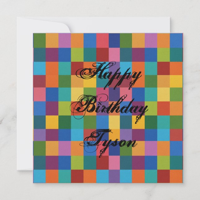 rainbow squares, custom happy Birthday card (Front)