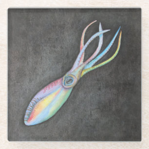 Rainbow Squid Glass Coaster