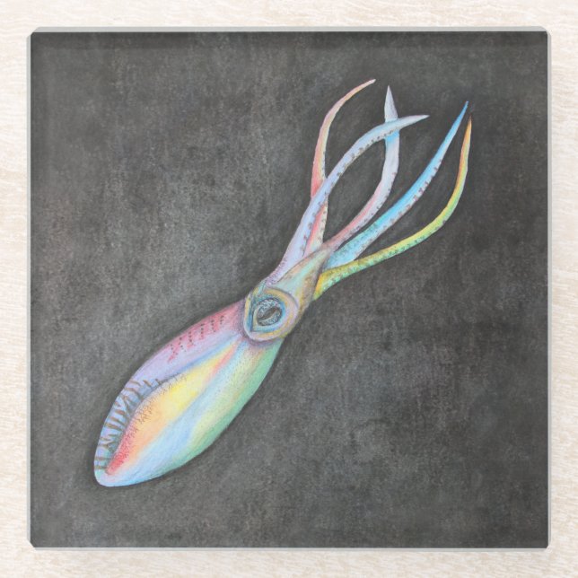 Rainbow Squid Glass Coaster (Front)