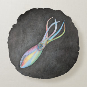 Rainbow Squid Round Pillow
