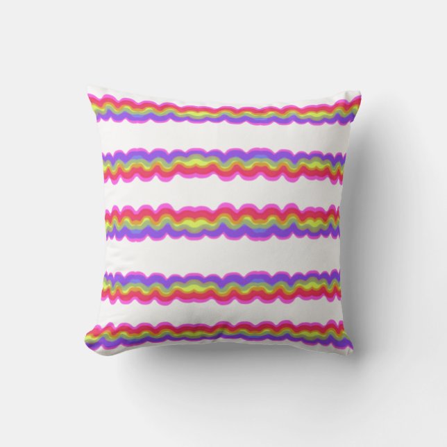 Rainbow Squiggle Stripe Throw Pillow (Front)