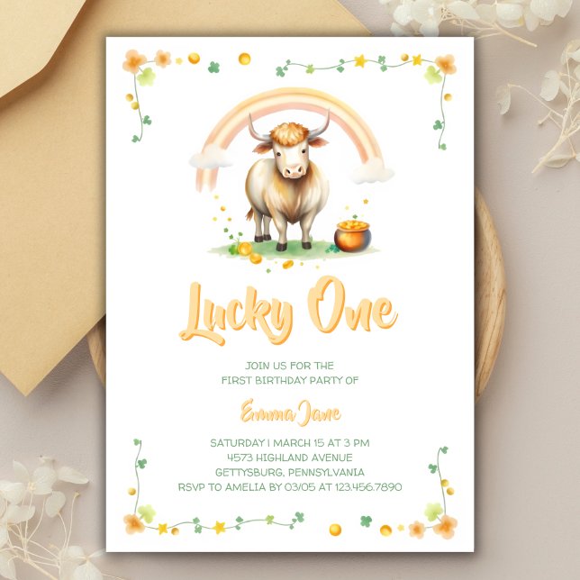 Rainbow St Patricks Day Lucky One 1st Birthday Invitation (Rainbow St. Patrick’s Day Lucky One 1st Birthday Invitation)