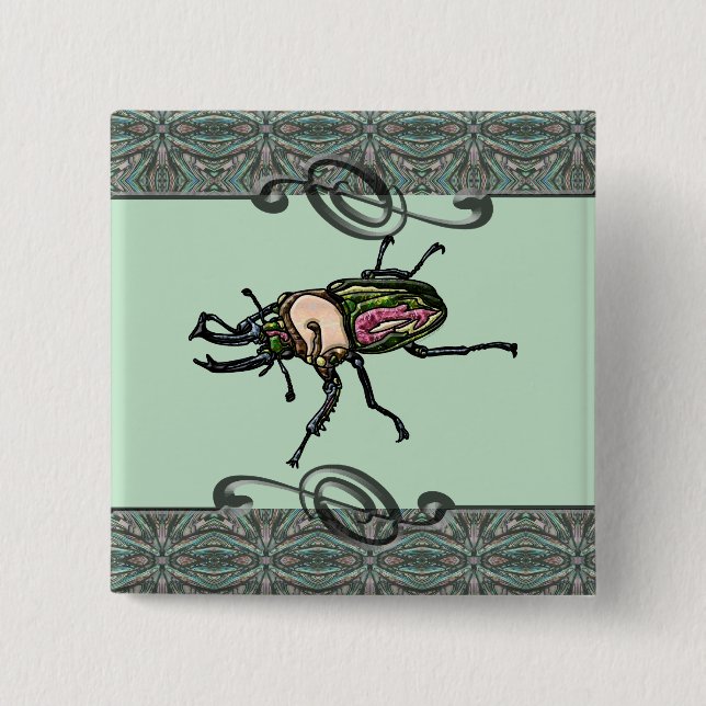 Rainbow Stag Beetle 2 Inch Square Button (Front)