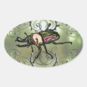 Rainbow Stag Beetle Oval Sticker
