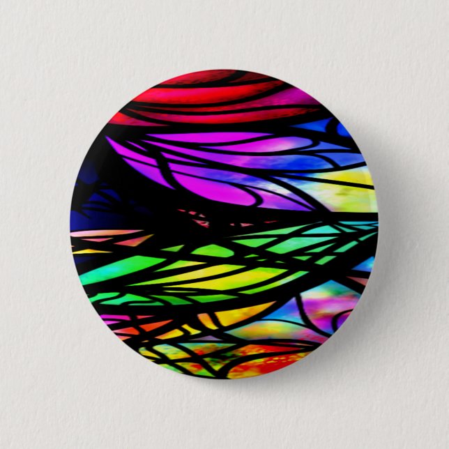 Rainbow Stained Glass Colourful Fancy Fun 2 Inch Round Button (Front)