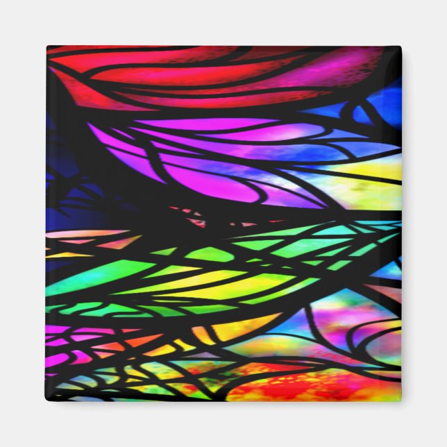 Rainbow Stained Glass Colourful Fancy Fun Magnet (Front)