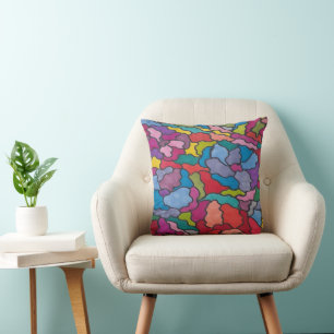 Rainbow Stained Glass Flowers Abstract Throw Pillow