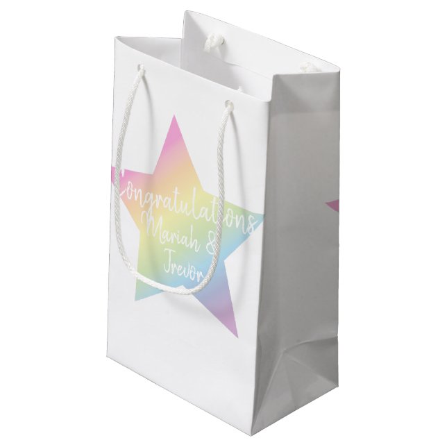 Rainbow Star Baby Shower Small Gift Bag (Back Angled)
