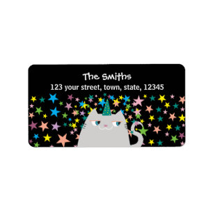 Rainbow Star Cat Unicorn Return Address Label