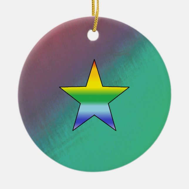 Rainbow Star Ceramic Ornament (Front)