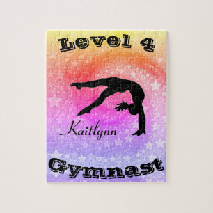 Rainbow Star Gymnastics Custom Name and Level Jigsaw Puzzle